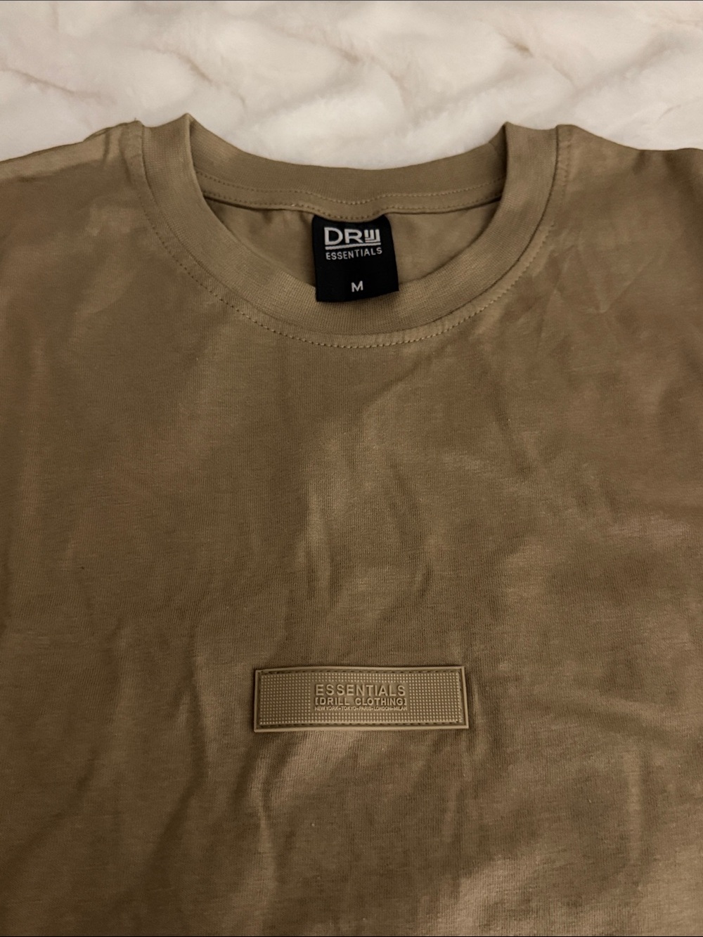 Essentials Tan Rubber Logo Patch Crew Tee